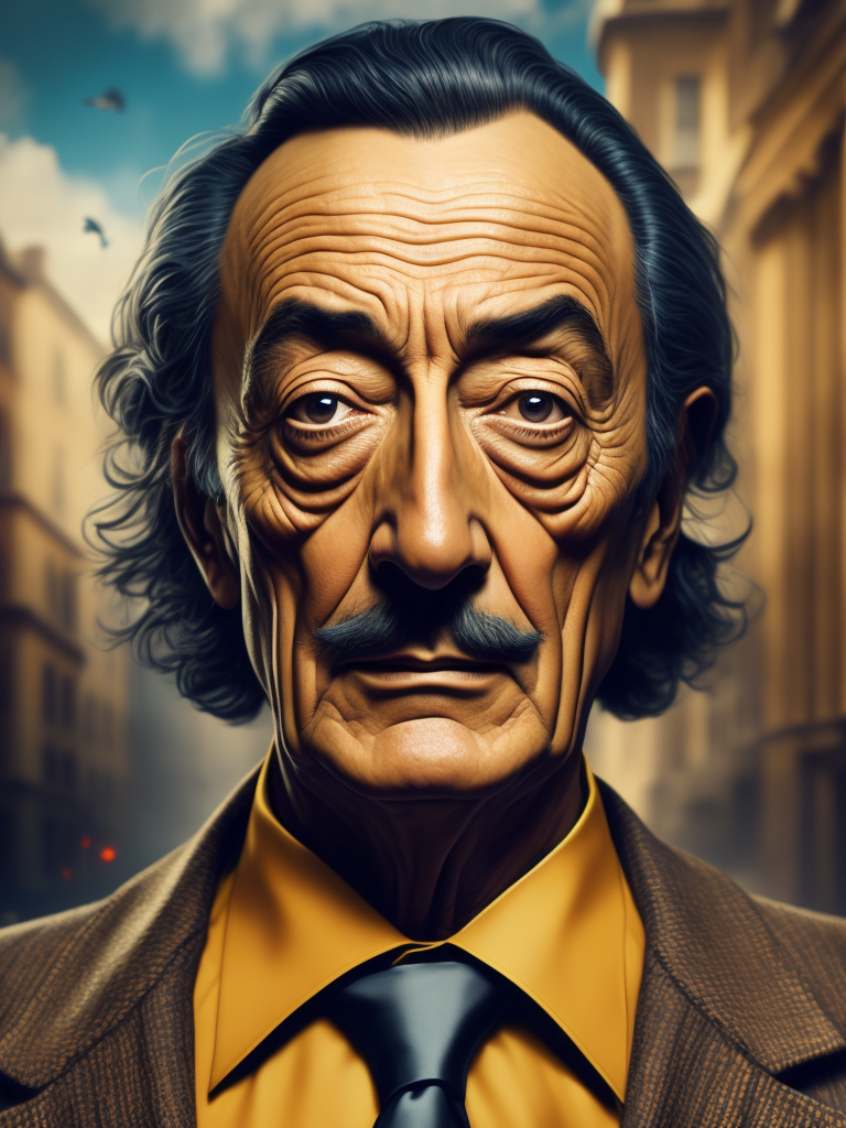 Salvador dali's portrait in vibrant colour using his painting style
