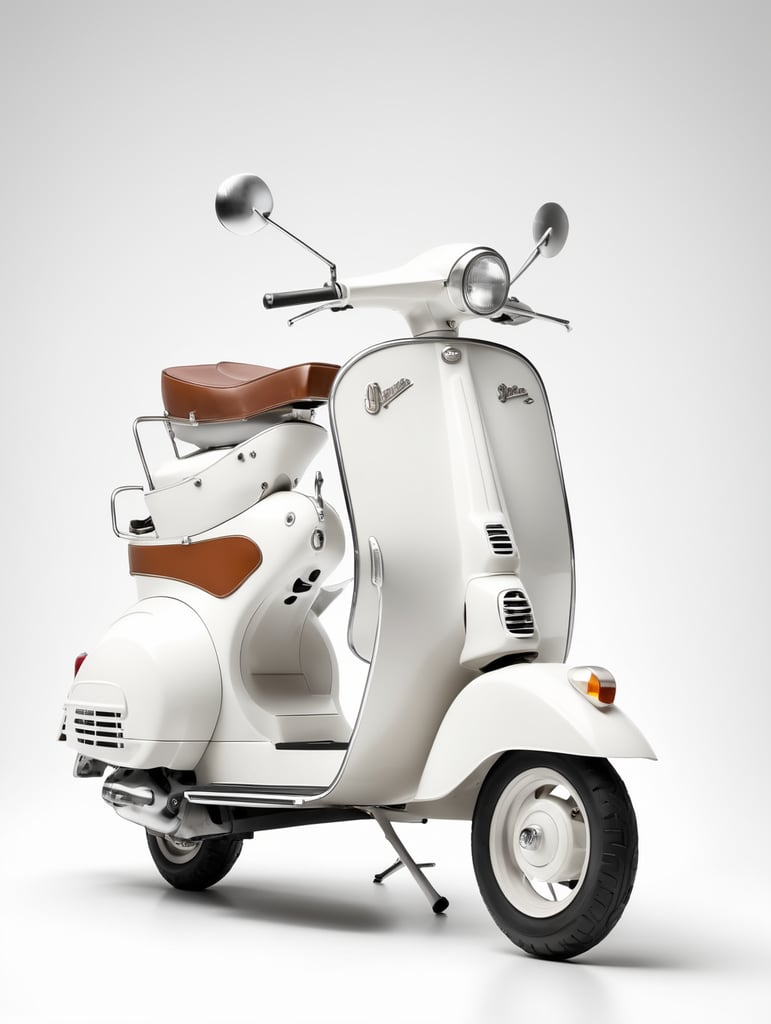 vintage white vespa, low angle view, isolated, white background, mockup