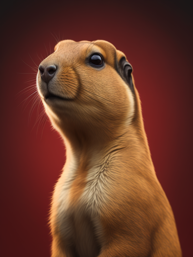 Prairie dog, portrait, simple background, red background, fat prairie dog, cute, animal, from side