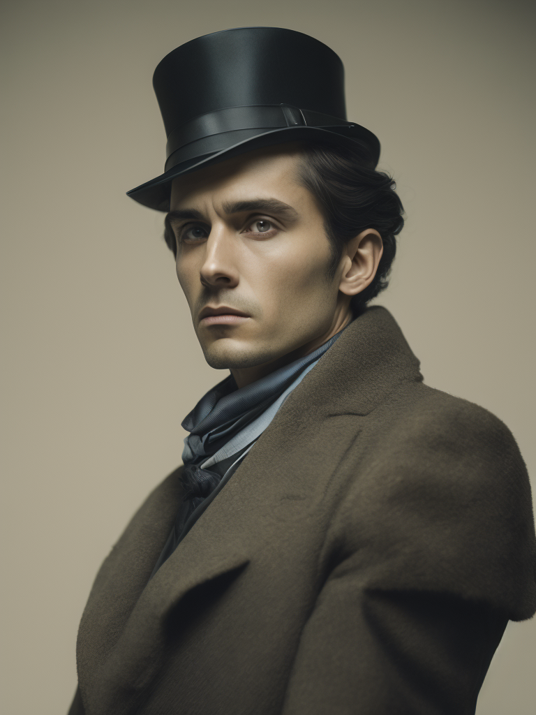 Vintage portrait of a man in a top hat and a buttoned frock coat and with a cigar in his mouth, Aggressive look, sharp focus, highly detailed