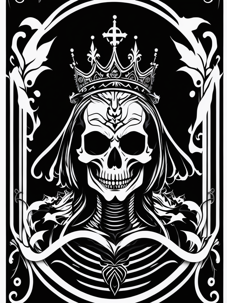 A vector art of a queen skeleton tattoo, black and white