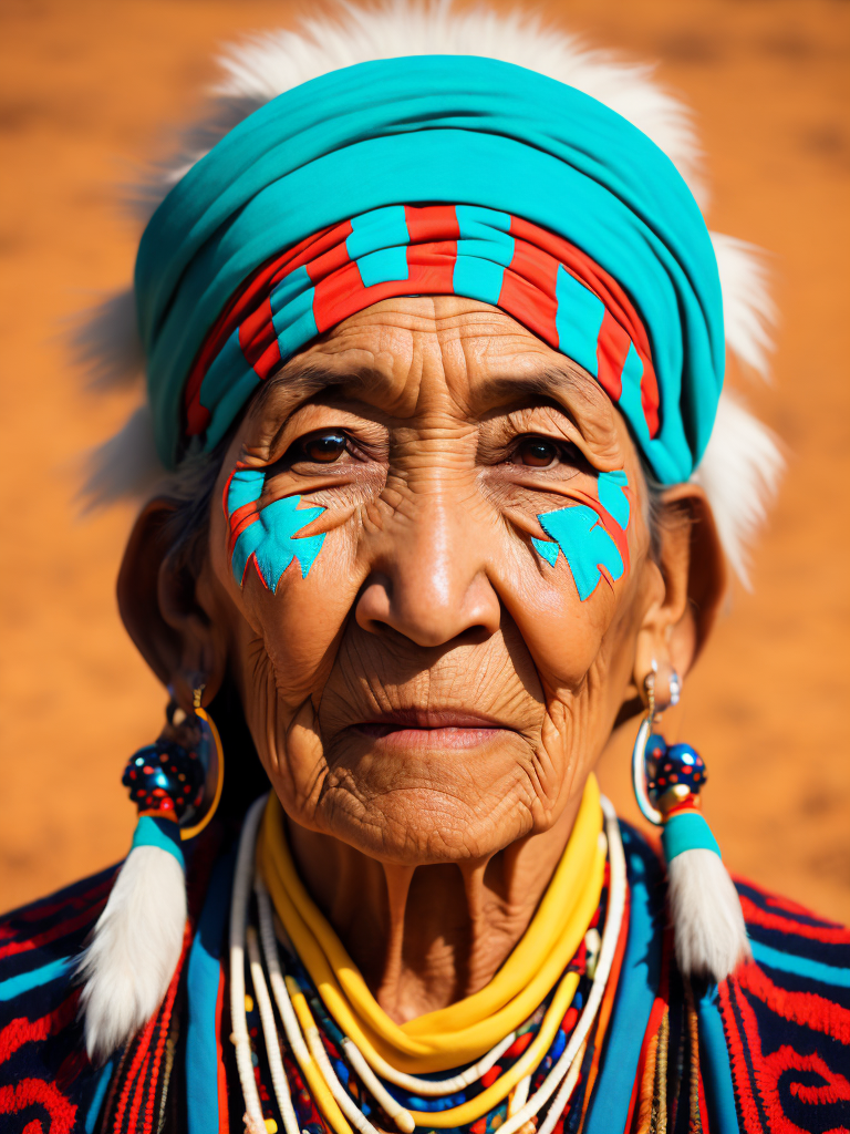 native american old woman 60 years old in national dress