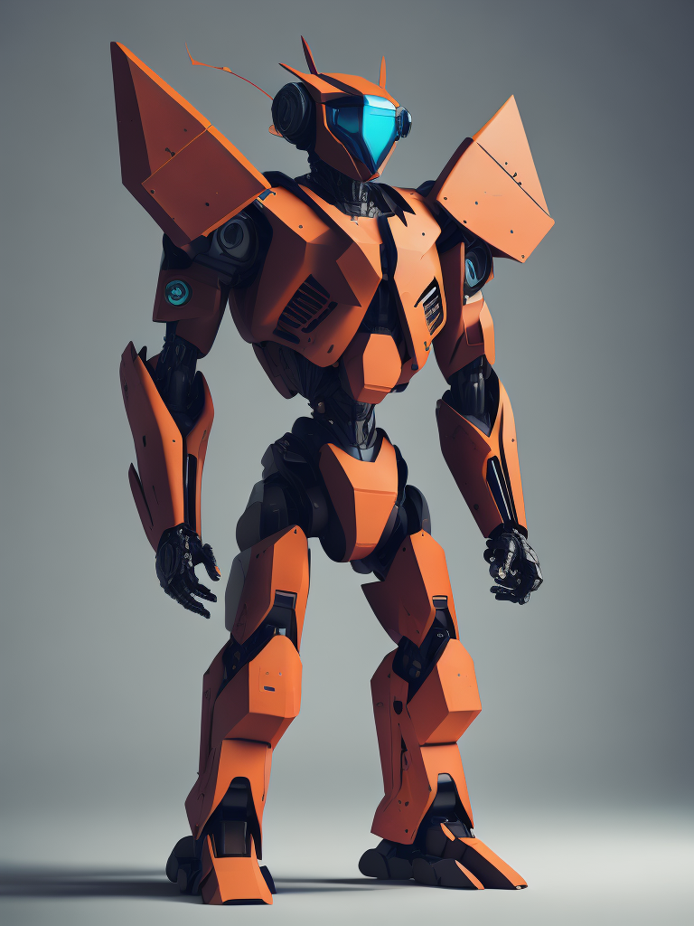 a robot made of Geometric Shapes, 3d render, full body, fierce expression, in the Style of Josef Müller - Brockmann, with Bold colors, 8k, hyper detailed