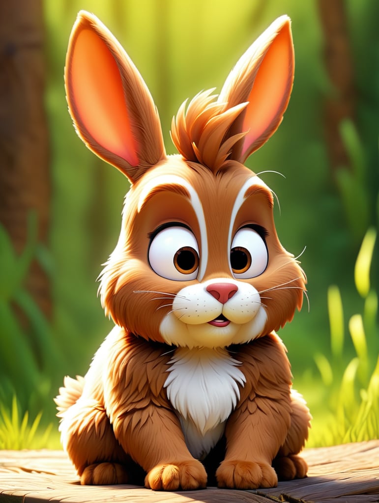 brown fluffy rabbit, cartoon, comic style