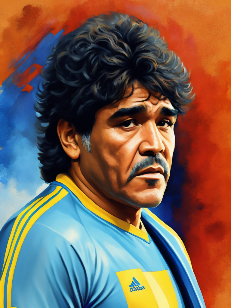 epic photo Diego Maradona, style of Edwin Georgi, Painting, Oil, Gouache, Watercolor, Portrait