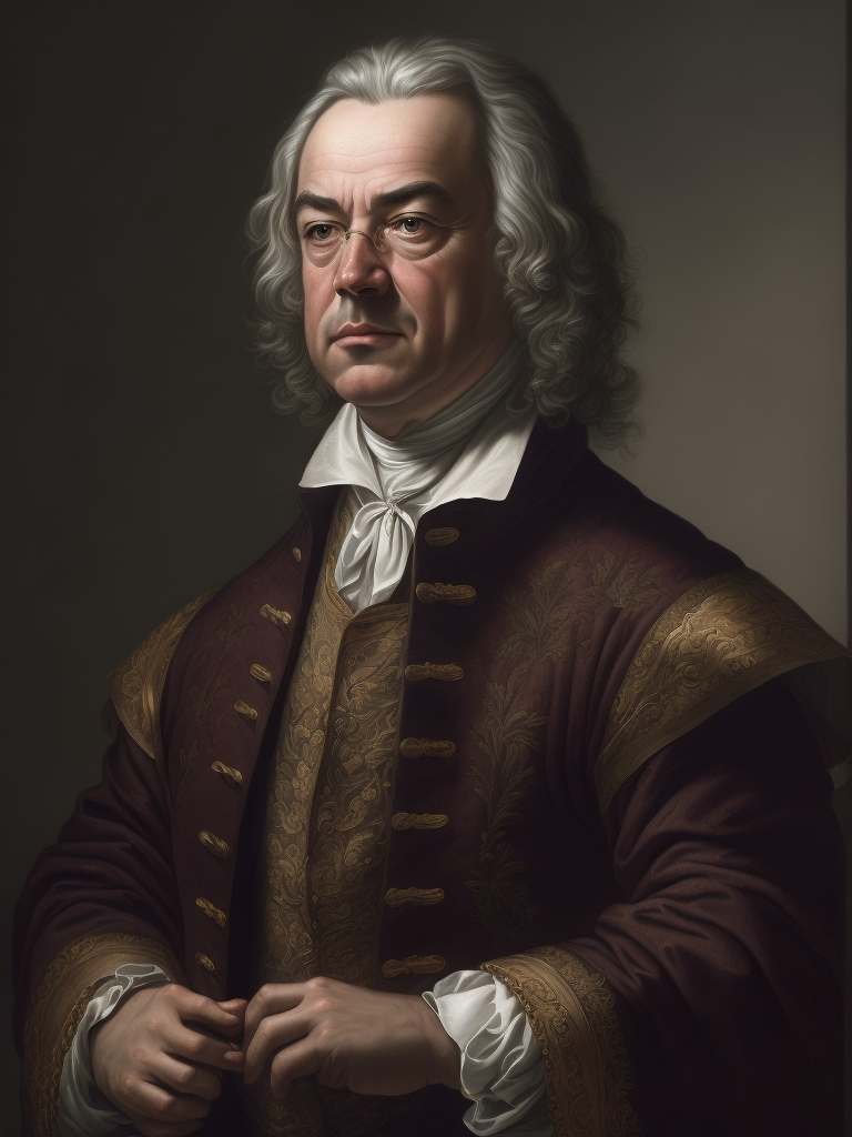 Portrait of Johann Sebastian Bach, style of Artemisia Gentileschi, Painting, Oil, Portrait, Baroque, Italy, 17th Century,