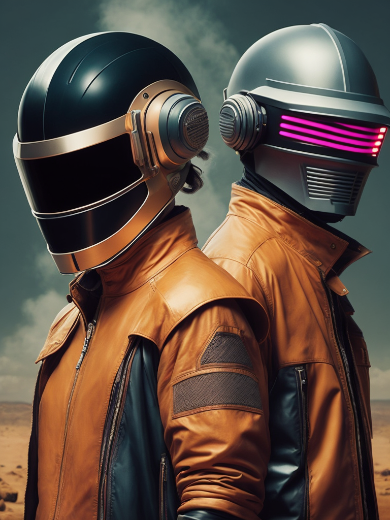 Portrait of daft punk, ultra realism, super detailed, neon colors, magazine cover, professional shot, magazine photography, bright saturated colors, sharp focus, highly detailed