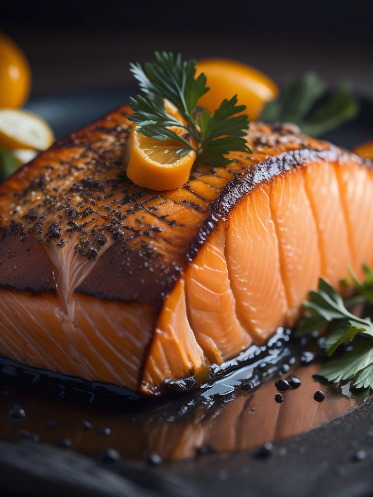 macro photography of a grilled salmon