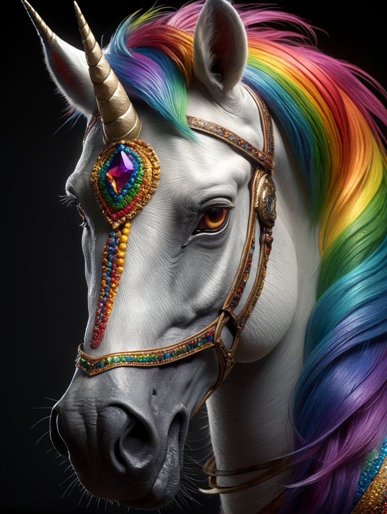 Create an unicorn face with pixar style combining the 7 colours of the rainbow