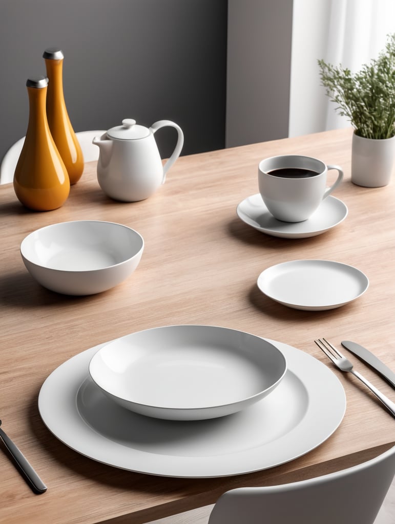 modern kitchen table, empty plate, mockup