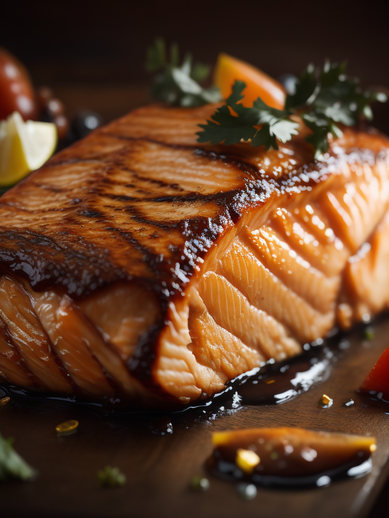 macro photography of a grilled salmon