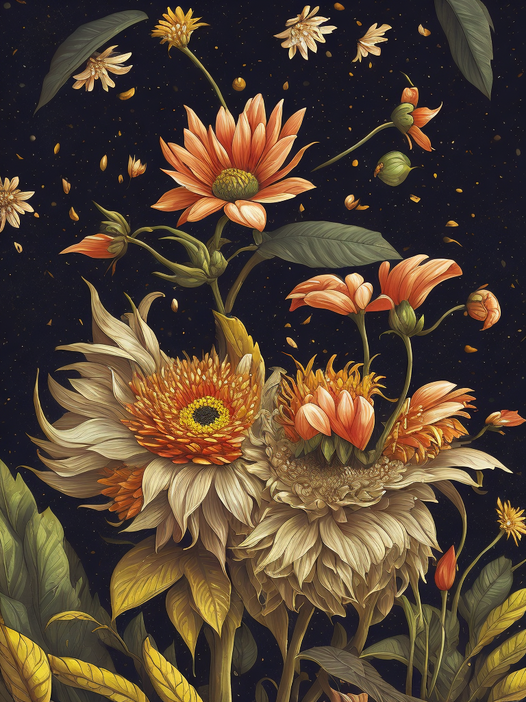 a strange dancing flowers, illustration, sharp on details