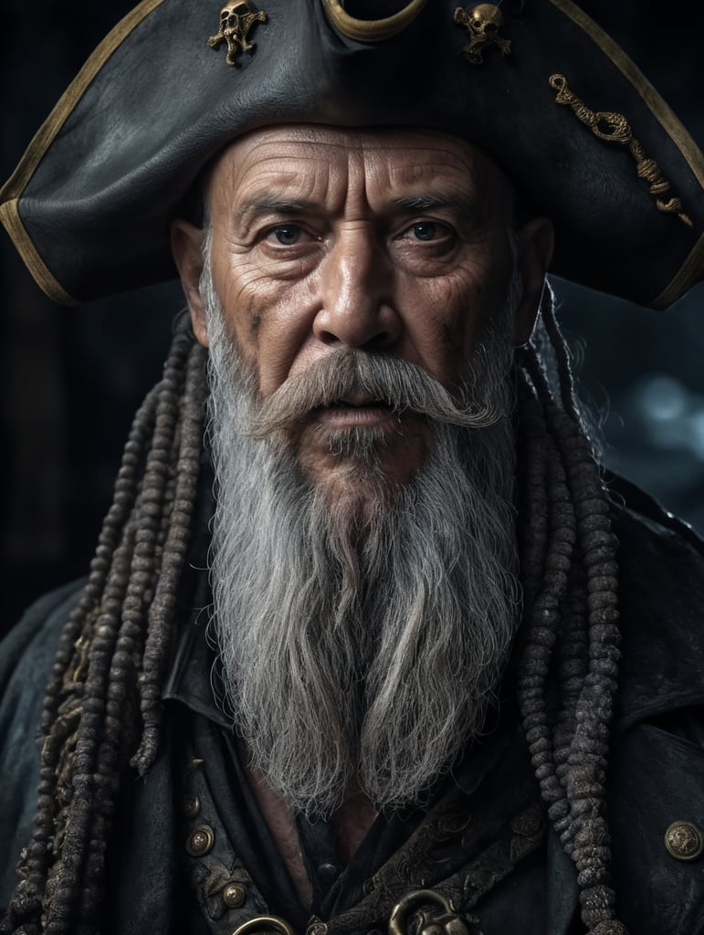 old pirate with octopus beard, dark scene, dark atmosphere, epic shot, sharp on details