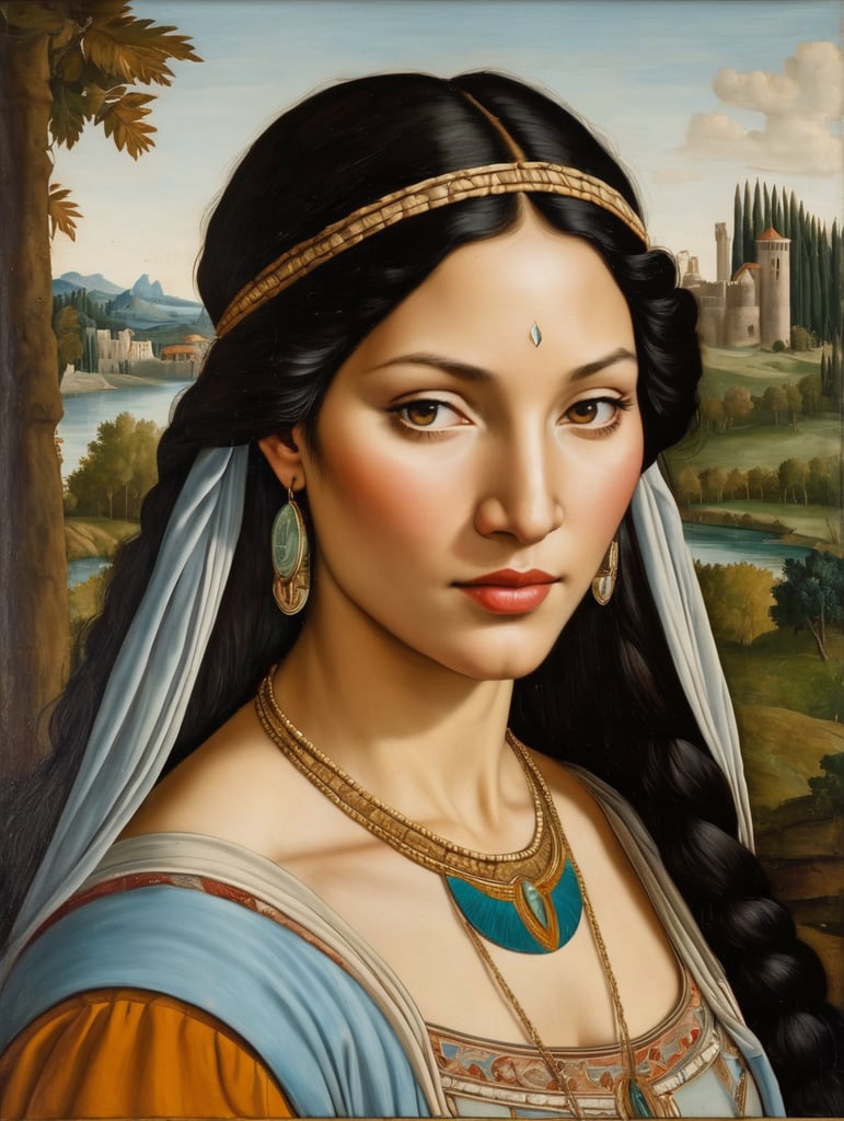 Pocahontas, Painting Oil Italy 15th Century, style of Sandro Botticelli