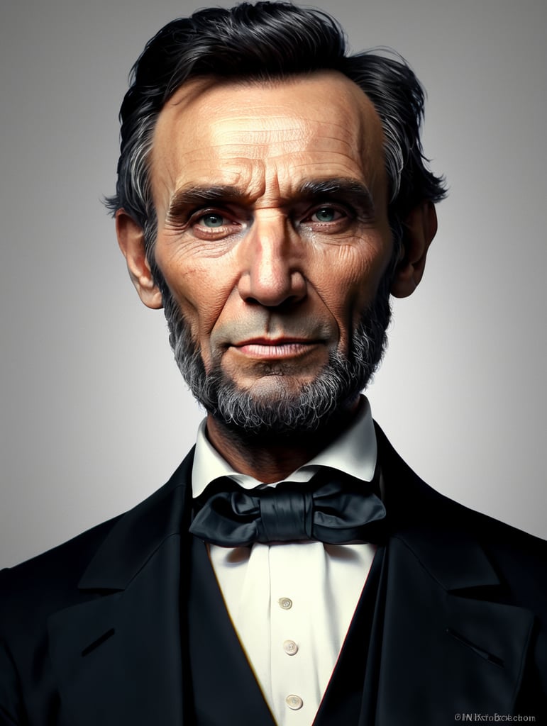 Half bust Portrait of Abraham Lincoln, bright and saturated colors, highly detailed, sharp focus, Bright expressive, Dramatic Lighting, Depth of field, Incredibly high detailed, white background