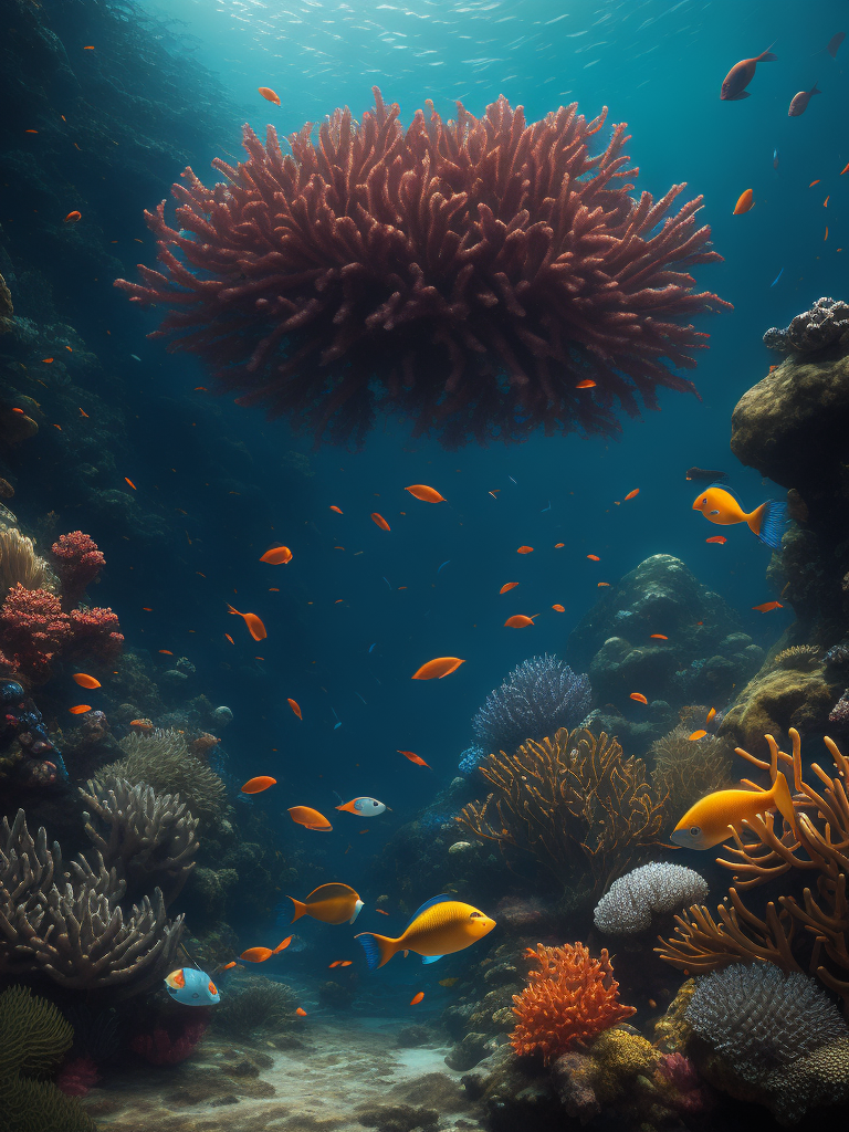 magical underwater scene with colorful coral reefs and exotic fish