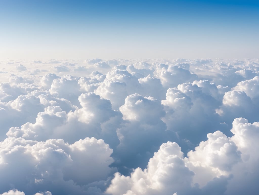 High nature view large white clouds on soft sky background in the morning, View of white cloudy on the plane.