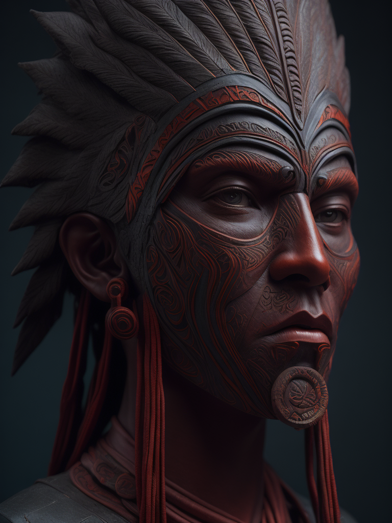 a redskin American totem carved from the dark wood, detailed, deep carving, handcrafted