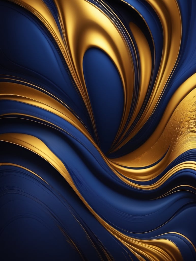 Fluid abstract background, dark indigo, gold, art