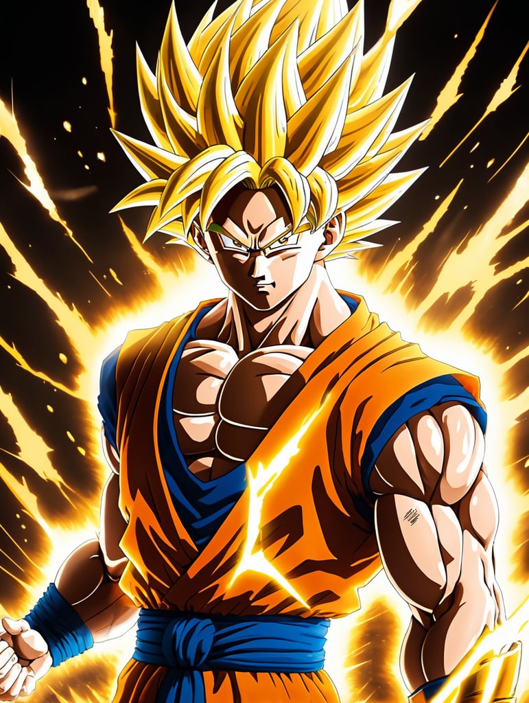 Goku from dragonball z turning super sayain 2