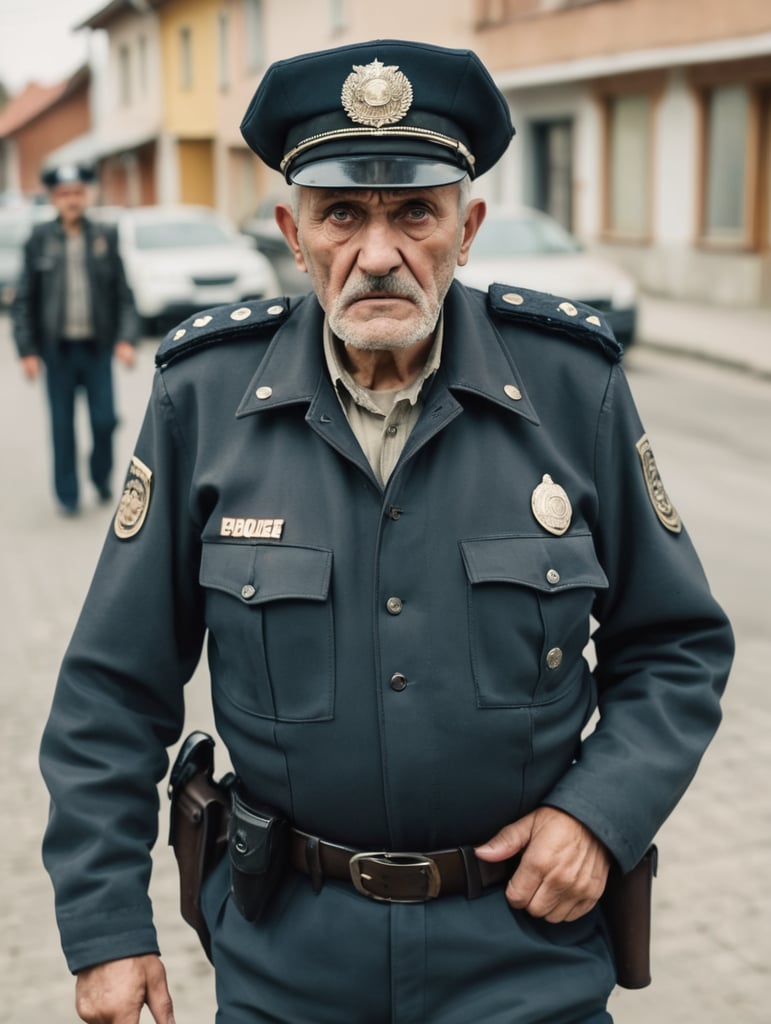 Scared RANDOM unique expressive old SMALL-TOWN COP ROMANIAN OLD man