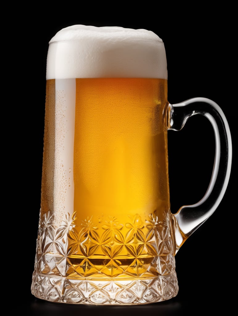 glass beer mug, isolated, black background, professional photo