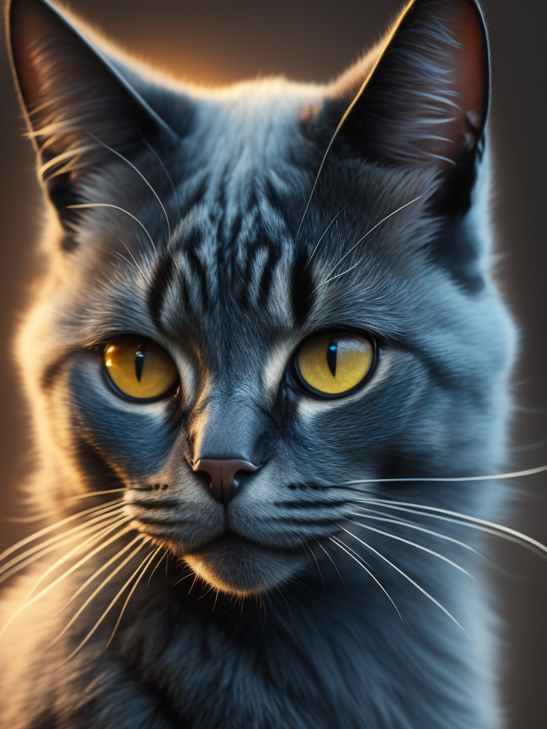blue bri es 33 smoke cat funny cat blurred background, hyper realistic, photorealism, highly detail fur