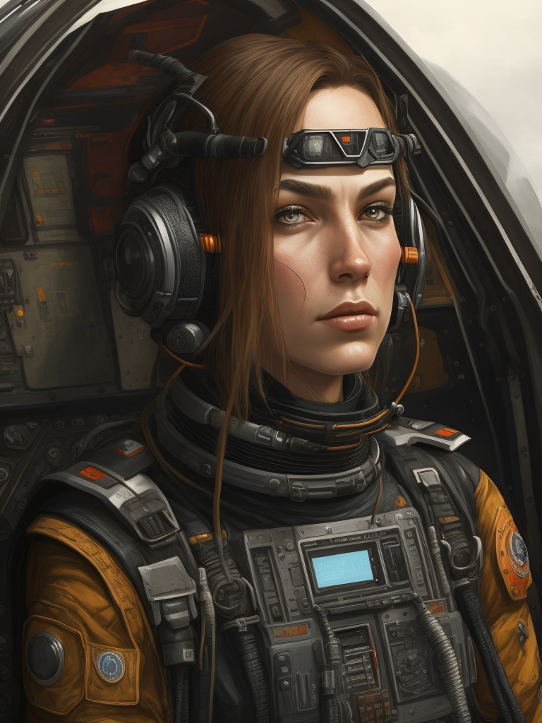 Cyborg pilot russian women, interior cockpit, hyperdetailed, by john blanche