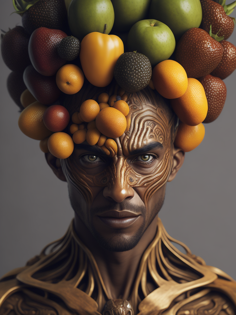 Abstract male humanoid made out of a fruits