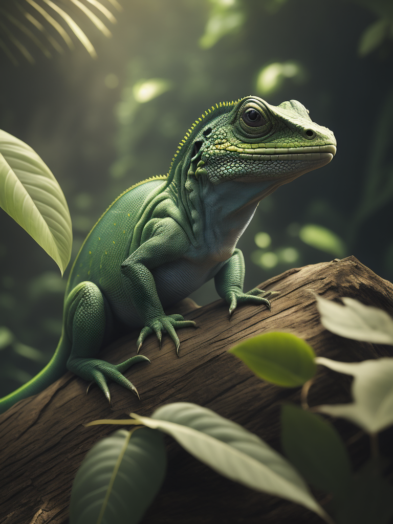 green lizard in tropical jungle