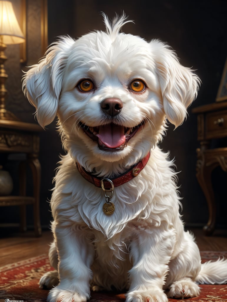 белая маленькая собака мальтеза , смешная и веселая, добрая и игривая ,коричневые глаза