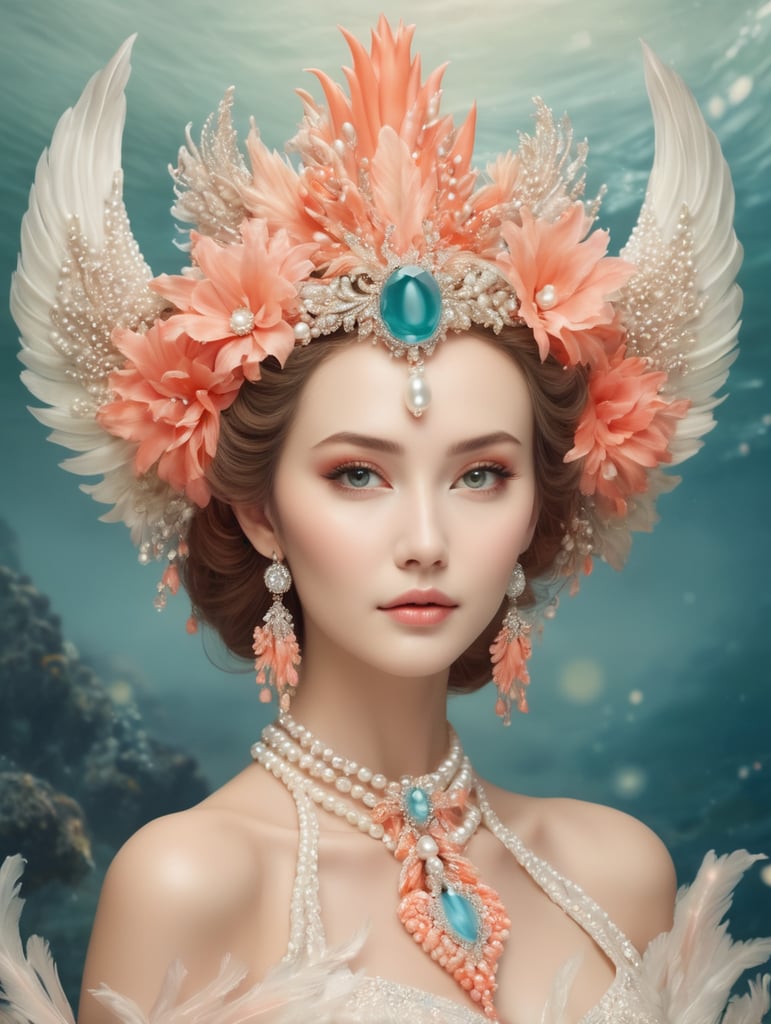 A Sea Phoenix named Pearl with a coral on her head, Placed like a Bow.