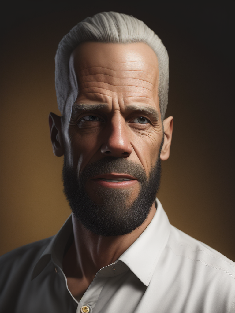 Portrait of Homer Simpson as a real person, white shirt, Dramatic Lighting, Depth of field, Incredibly high detailed