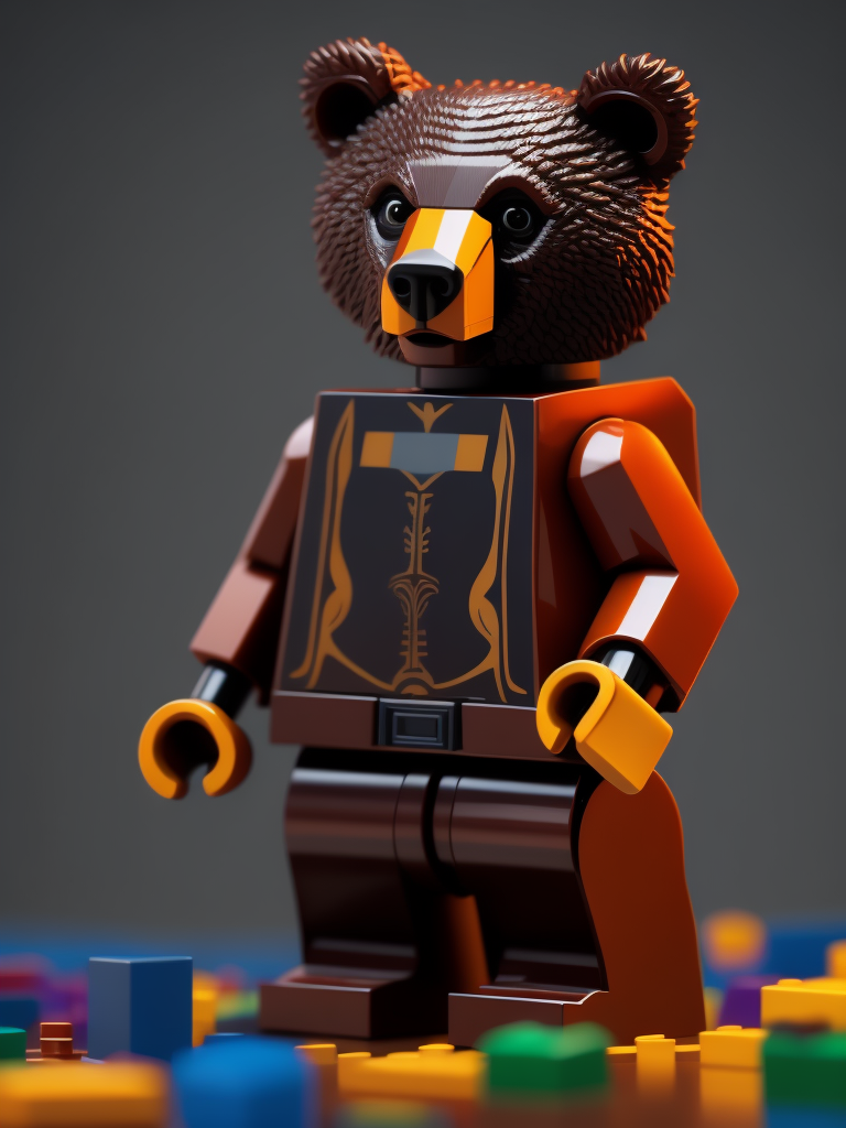 bear lego figure style, gradient background, Vibrant colors, Depth of field, Incredibly high detail, 8k