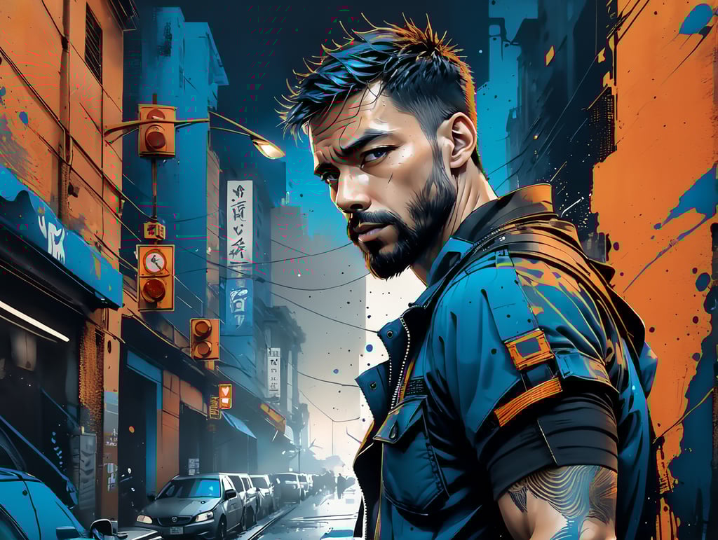 Человек стиль графика. Черный и синий цвет