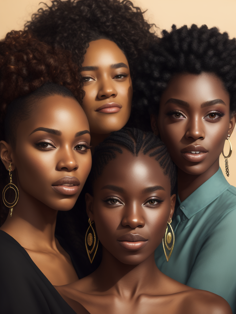confident beautiful black women with a variety of skin tones and illustration, high def