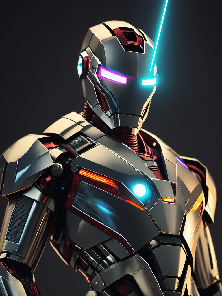 (((Chrome))) Ironman, Daft Punk style, ((laser)), light, neon, smoky
