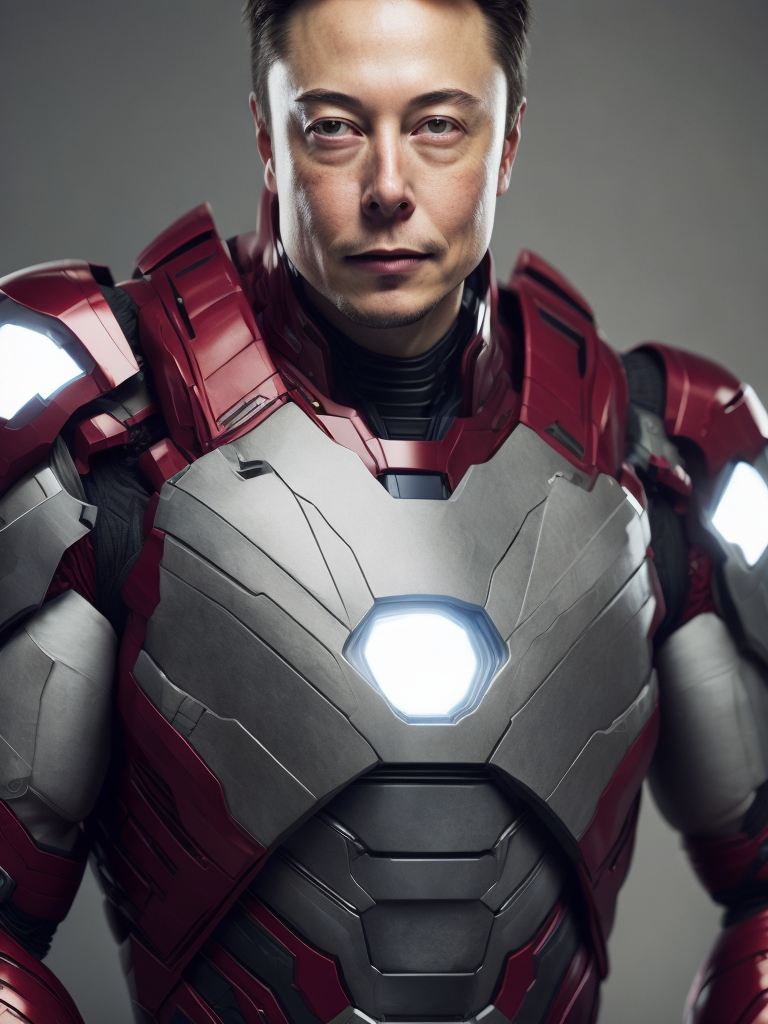 Portrait of Elon Musk in the Iron Man suit from the Marvel Universe, high definition, photography, cinematic, detailed character portrait, detailed and intricate environment,