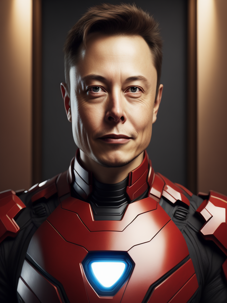 Portrait of Elon Musk in the Iron Man suit from the Marvel Universe, high definition, photography, cinematic, detailed character portrait, detailed and intricate environment,
