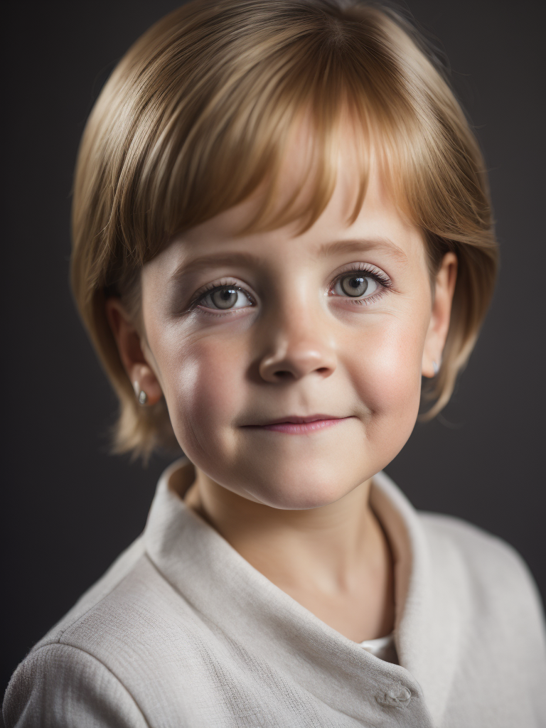 portrait of Angela Merkel as a kid, happy