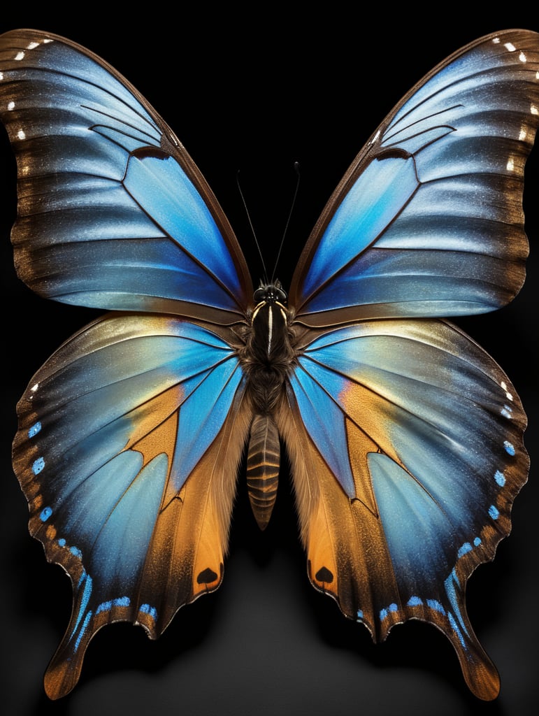 colorful morpho butterfly wings on black background