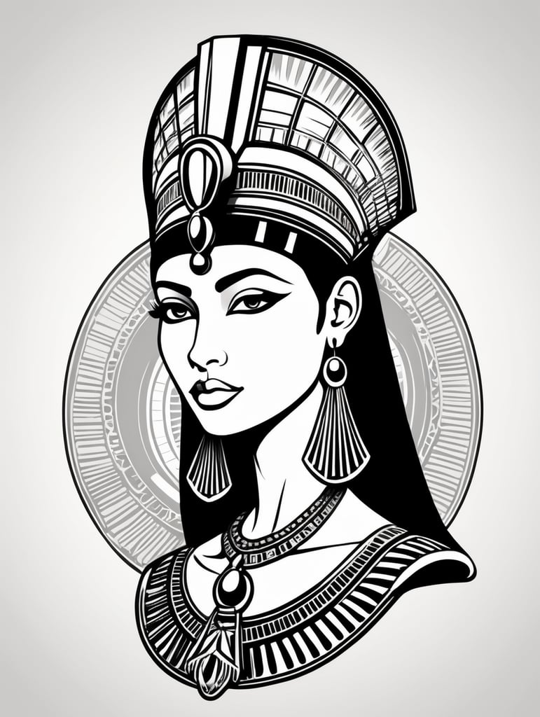 Egyptian Cleopatra, logo concept black and white color, hand drawn illustration, simple shapes