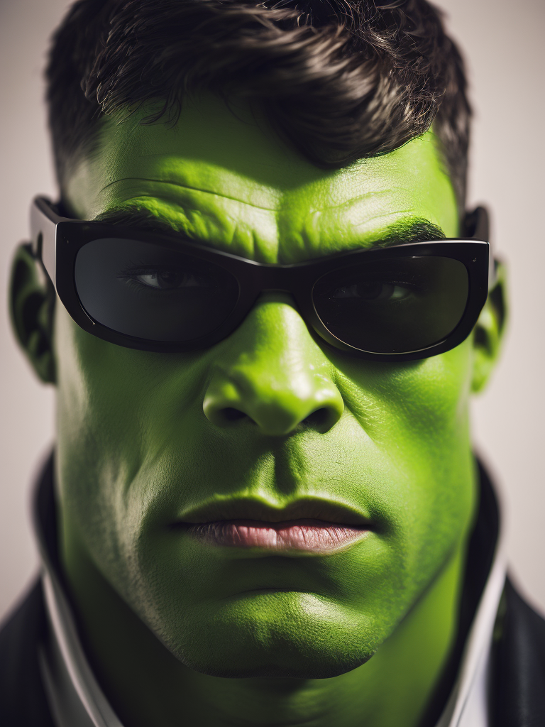 Premium Free ai Images | portrait of green hulk in black thick rimmed ...