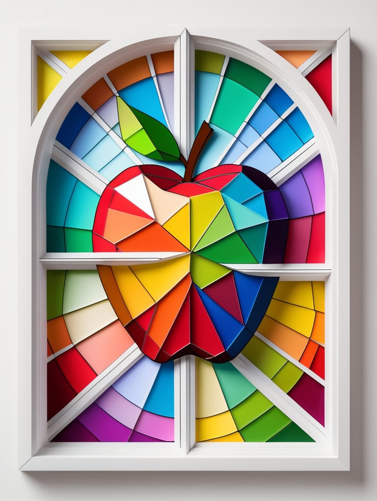 Colorful stained window apple low poly papercraft white background