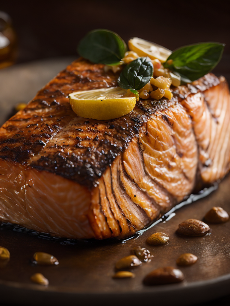 macro photography of a grilled salmon