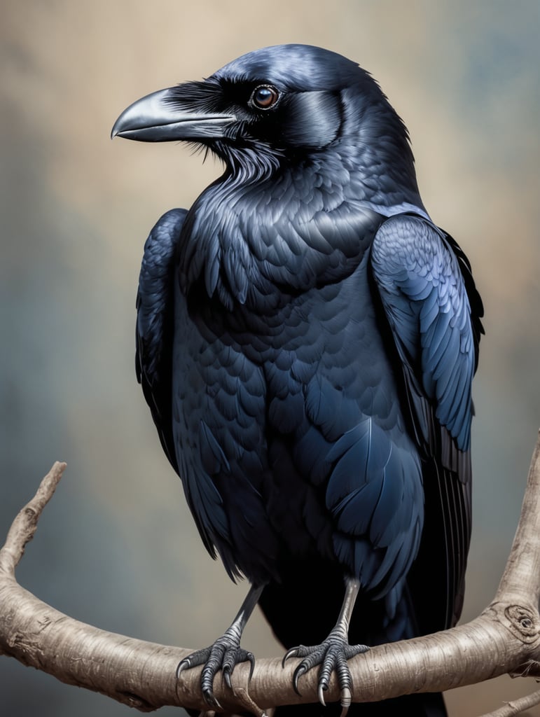 Blue photorealistic raven