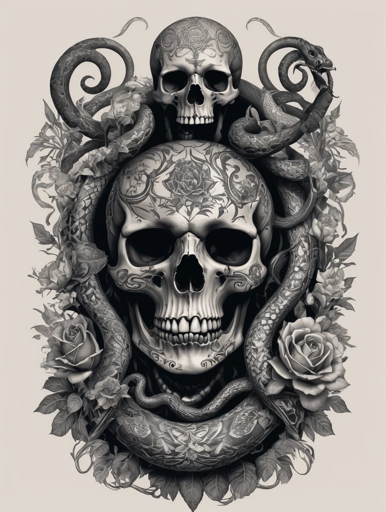 gorgona with snakes tattoo vector art design gothic tattoo bones skeleton illustration art dark