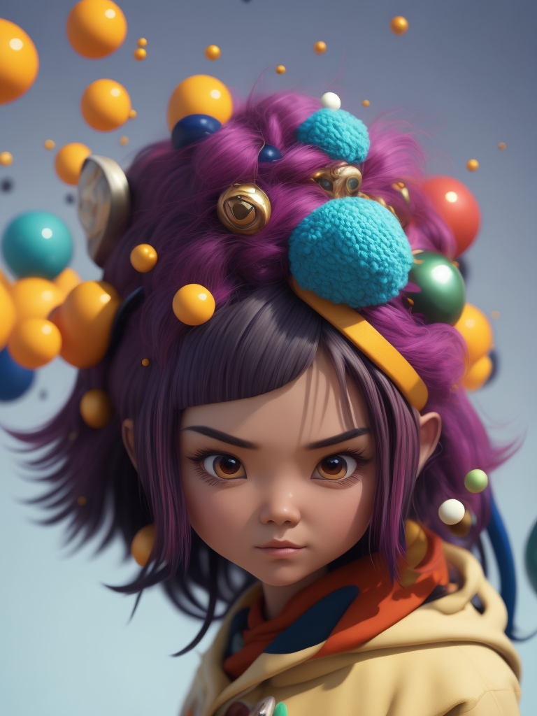 Cute 3d characters up in the air, Korean fashion, colorful hair, blender render, y2k, art toy, creative