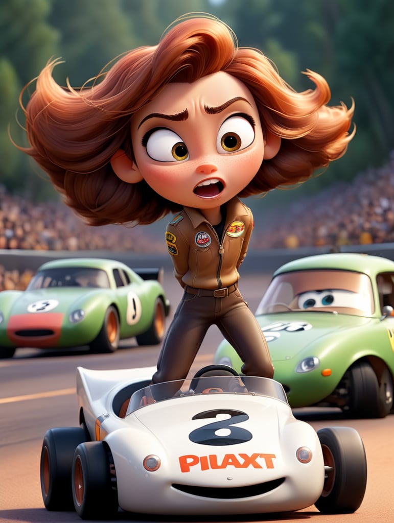 A race car pilot, brown hair