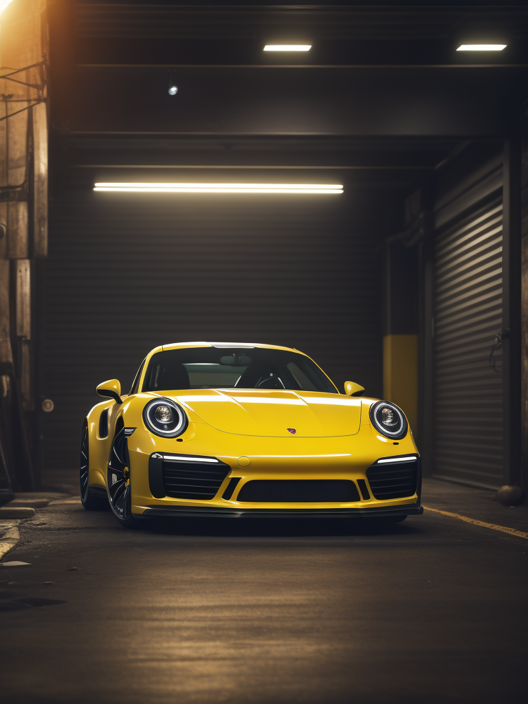 Puffy Porsche 911 in yellow color located in garage